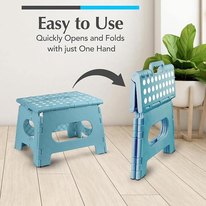 Handy Laundry Folding Step Stool 9 Inch, Teal, Non-Slip Holds 300 lbs | 9 Inch, Teal, Foldable Collapsible Step Stool, Non-Slip, Holds 300 lbs, Kitchen Bathroom Bedroom, Adults - Image 3