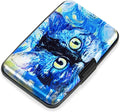 Mayski Credit Card Holder for Women RFID Blocking Wallet, Blue Cat | Card Wallets for Women Small Mini Business Metal Accordion Aluminum Alloy Hard Case for Men by SLIMELEGANCEPERSONIFIED