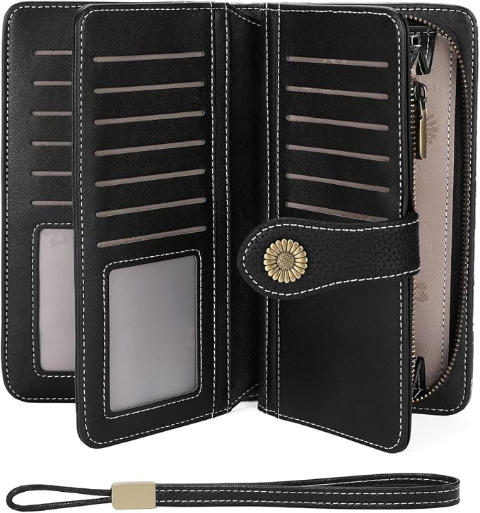 Wallets for Women Trifold Wristlet Wallets Large Capacity RFID Blocking Ladies Purse Credit Card Holder by FALANMULE