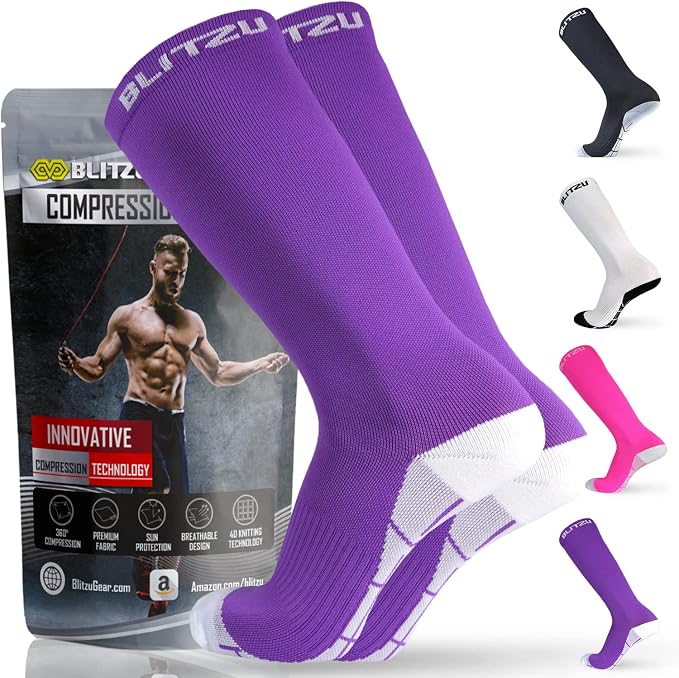 BLITZU Compression Socks for Women and Men 20-30mmHg-Circulation Support | Graduated Pressure, Leg Swelling & Pain Relief, Breathable, Everyday Wear, Running, Nurses, Shin Splints, Flight, Travel by BLITZU