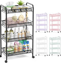 TOOLF 4-Tier Rolling Cart, Metal Utility Cart with 3 Hooks, Easy Assemble Mobile Storage Trolley On Wheels, Metal Shelving Units Kitchen Bathroom Laundry Room by TOOLF
