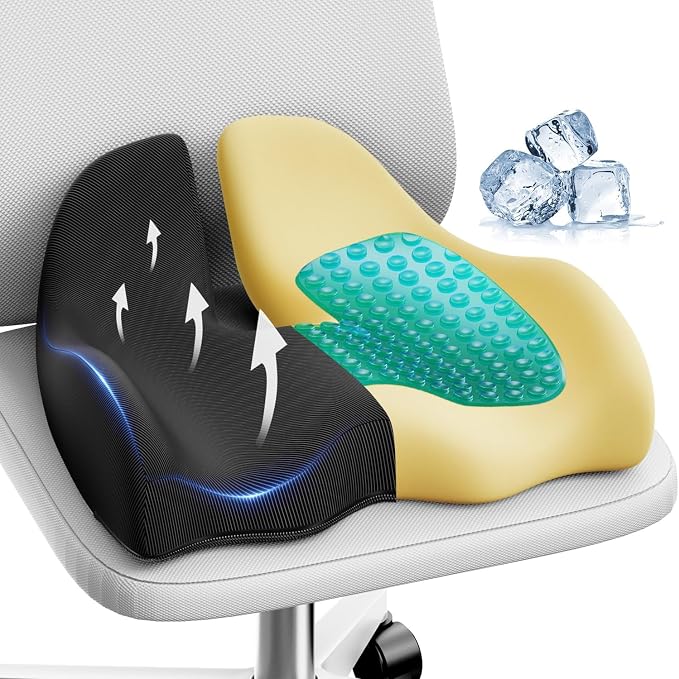 Benazcap Large Cooling Gel Memory Foam Seat Cushion for Long Sitting | Ergonomic cushion. Relieves sciatica, tailbone & lower back pain, great for office work, gaming and long-distance car travel. by Benazcap