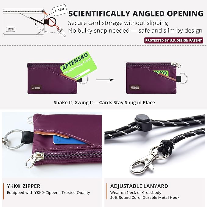 RFID Blocking Travel Wallet with Adjustable Lanyard, Small Nylon Zipper Pouch and Badge Holder for ID, Credit Cards, Cash, Keys, Commuters (Plum Wine) - Image 5