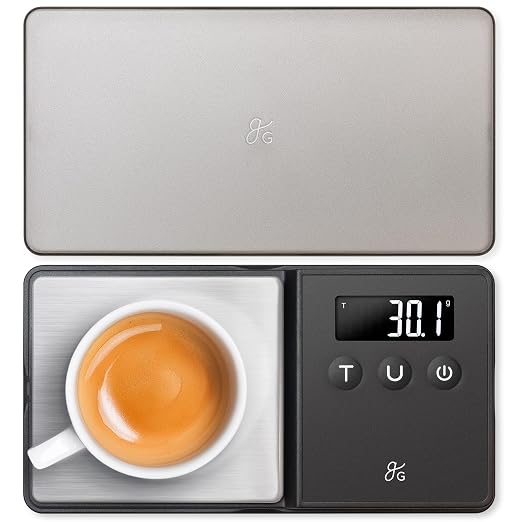Greater Goods Digital Espresso Scale with 0.1g Precision, 750g Capacity | Precision Gram Scale for Dosing Shots, Real-Time Response, 6 Weighing Units, Instant Tare & Lid Doubles as a Weighing Tray by GreaterGoods
