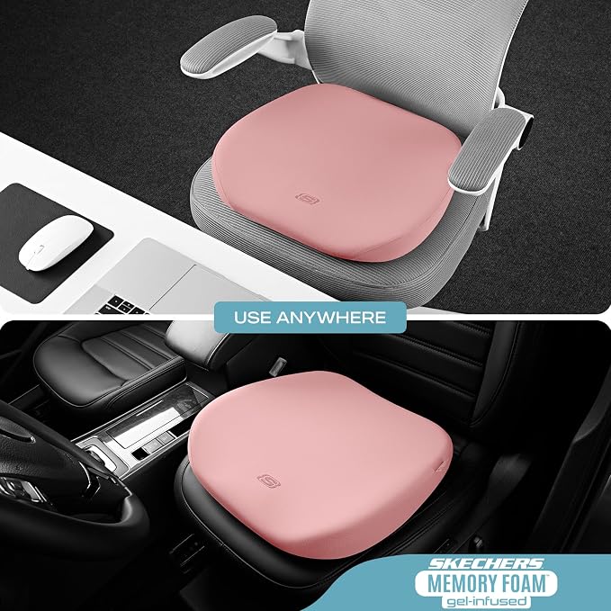 Skechers Seat Cushion Premium Gel & Memory Foam-Office Chair Cushion for Tailbone Pain Relief,Butt Pillow for Office Chair,Car seat Cushion,Long Sitting Office Workers,and Car Drivers,Pink - Image 4