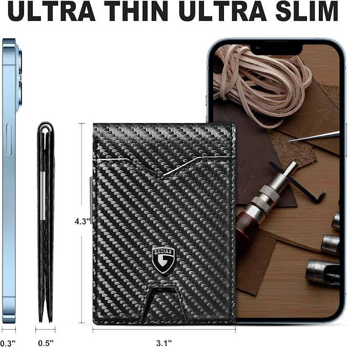 GSOIAX Slim Wallet for Men Rfid Blocking Leather Bifold Front Pocket Carbon Fiber Men's Money Clips Credit Card Holder With Gift Box (Carbon money clip) - Image 5
