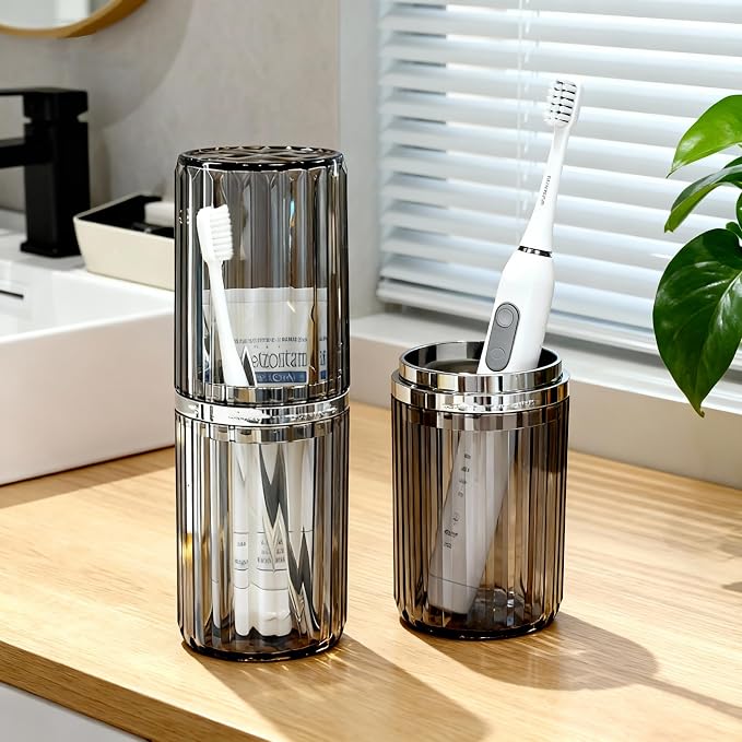 Toothbrush Travel Case, 2-in-1 Dustproof Travel Toothbrush Holder | Built-in 2 Mouthwash Cups, Portable & Compact, Toothpaste &Toothbrush Case For Traveling Camping Business Trip Bathroom - Image 8