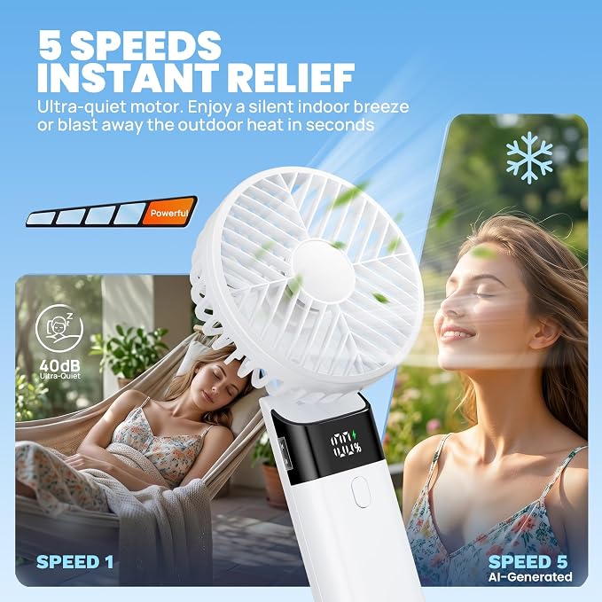 HAWANA Handheld Fan Rechargeable, Portable Mini Fan with 3000mAh Battery, Up to 10H Runtime, 180° Foldable Personal Fan, USB Travel Fan for Pocket, Office, Bedroom, Camping - Image 3