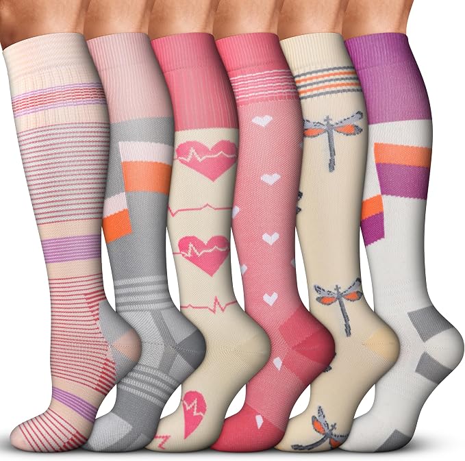 Acture 6 Pack Compression Socks for Women and Men - Knee High for Medical, Running, Nurses, Travel by Acture
