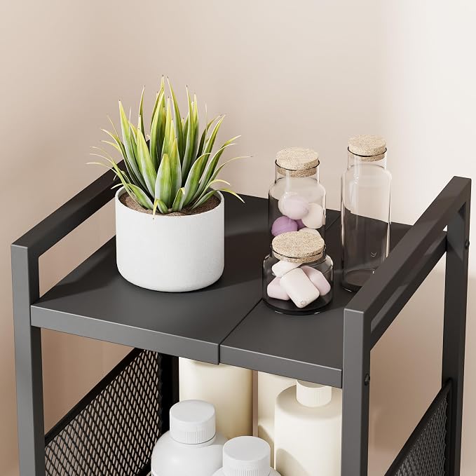 4-Tier Expandable Storage Shelving Unit,Slim Storage Cart,Metal | Adjustable Width 8.3" to 12.6", Bathroom Shelves, Narrow Shelf,Rolling Utility Cart, for Laundry, Bathroom,Small Spaces Black - Image 9