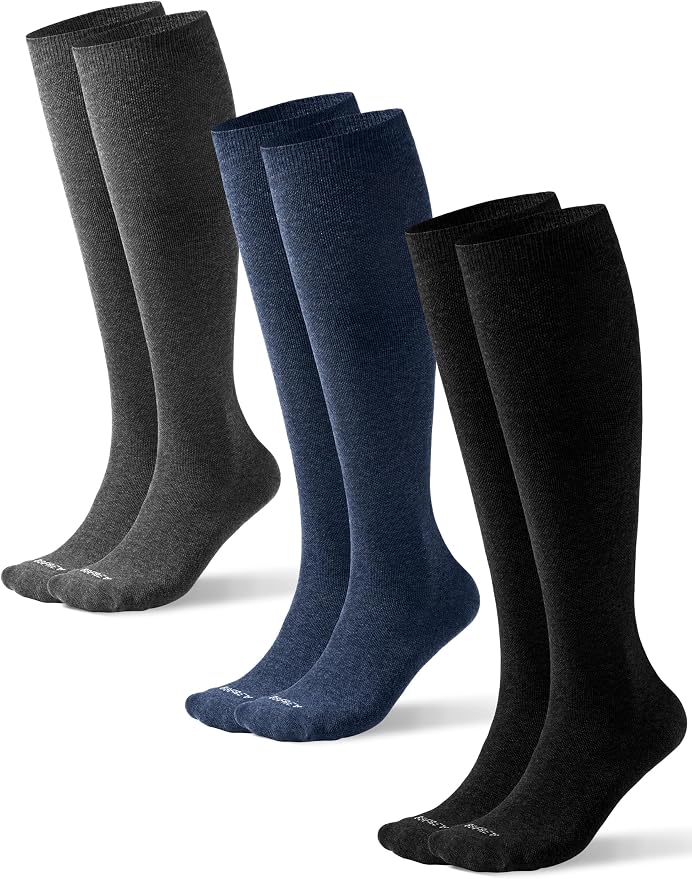 Light Compression Cotton Socks 8-15 mmHg for Women Men (3 Pairs) - Soft Knee High Socks for Comfort Support, Easy On by Bbfrey