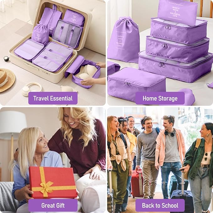 Packing Cubes for Travel- 8 Set Luggage Organizer Bags for Family, Mesh Breathable Travel Packing Cubes for Suitcases Durable Travel Essentials Bags Set (Purple, 10 Set) - Image 5