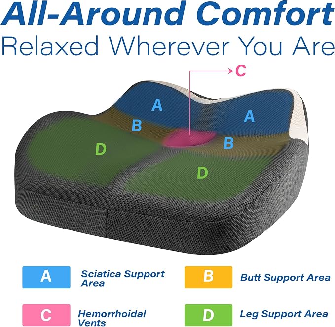 Allaboutsla Car Seat Cushion for Driving, Car Seat Pillow for Short Drivers | Ergonomic Memory Foam Seat Cushion for Pain Relief, Adult Booster Seat for Car, Butt Cushion for Car, Truck, Office Dark Gray - Image 4