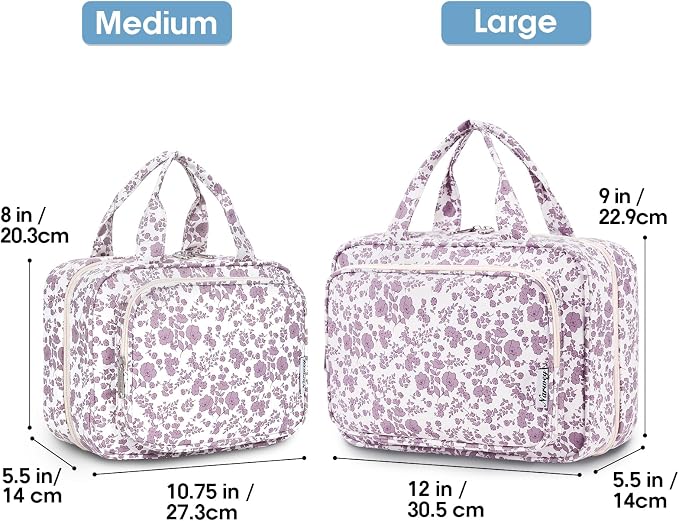 Narwey Travel Toiletry Bag for Women Large Hanging Makeup Bag Organizer Toiletries Bag for Full Size Essentials Accessories Cosmetics (Dusty Pink Flower (Large)) - Image 2