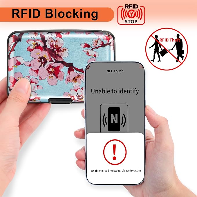 Mayski Credit Card Holder for Women RFID Blocking Wallet, Peach Blossom | Card Wallets for Women Small Mini Business Metal Accordion Aluminum Alloy Hard Case for Men - Image 2