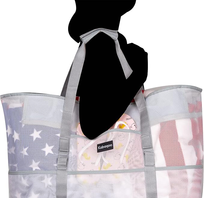 KABAQOO Mesh Beach Bag, Extra Large Beach Bags with 9 Pockets & Zipper Waterproof Lightweight Beach Tote for Beach/Pool Trip - Image 6