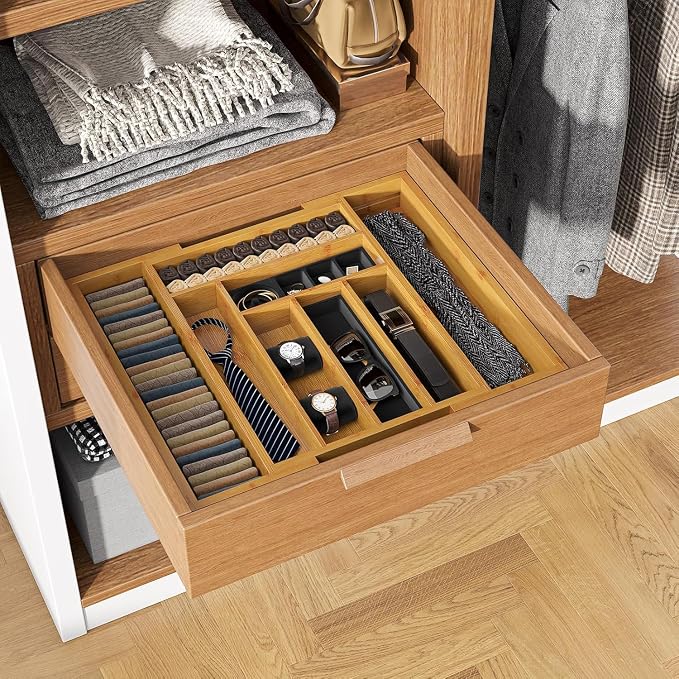 Pipishell Bamboo Expandable Silverware Drawer Organizer, Adjustable Kitchen Utensil Tray for Forks, Spoons and Knives, Wood Storage Cutlery Holder for Bedroom and Living Room - Image 8