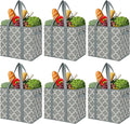 Reusable Grocery Bags 6-Pack Foldable Washable Large Storage Basket, Grey | Water Resistant Shopping Tote Bag Bins by WiseLife