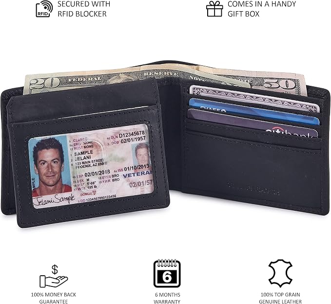 Wallet for Men Slim RFID Blocking Leather Bifold Minimalist 2 ID Windows Gift Box Carteras Para Hombres (CRAZY HORSE, BLACK) - Image 5