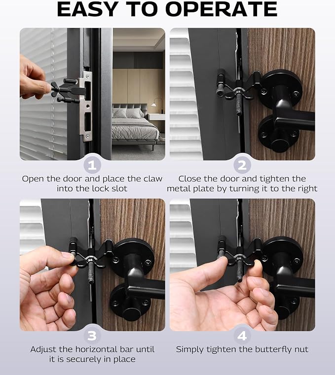 DPB 2 Pack Adjustable Portable Door Lock, Hotel door stopper-Silicone Protector Caps Included,Prevent Unauthorized Entry-Ideal for Home, Travel, College, Hotels, Apartments - Image 3