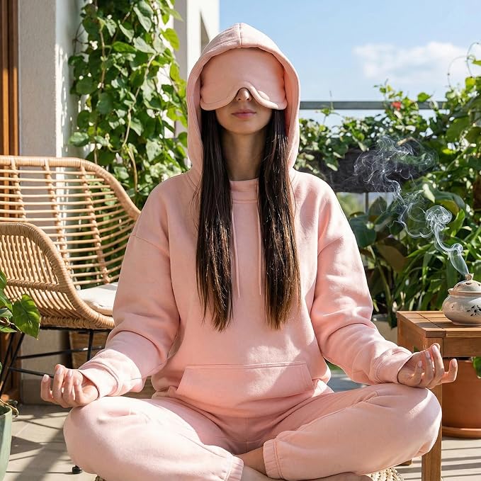 Ainangua Womens Oversized Pullover Essentials Hoodie with Eye Mask Comfor Airplane Mode Travel Office Vacation Sweatshirt - Image 3
