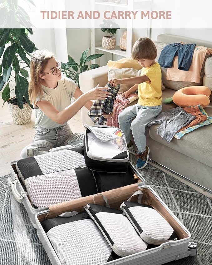 Meowoo 7 Set Compression Packing Cubes for Travel, Durable Ripstop Mesh Suitcase Organizer with Shoe Bag, Ultralight & Expandable Space Saver Travel Cubes - Image 7