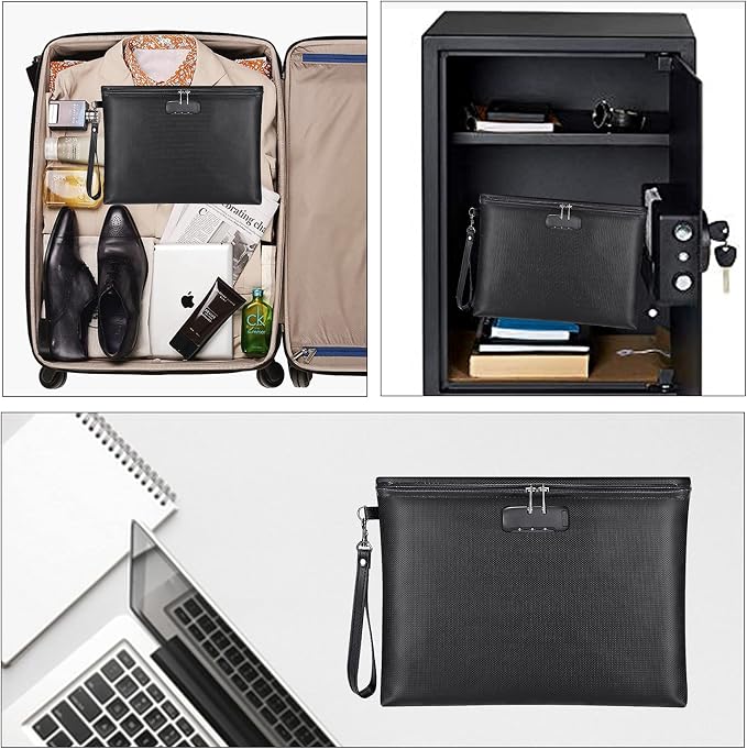 Fireproof Document Bag with Lock,Waterproof Money Pouch,14.3"x10.2" | Zipper Closure, Portable Safe Storage for Letter Size Files, Cash, Cell Phone, Tablet, Credit Card, Passport, Black - Image 7