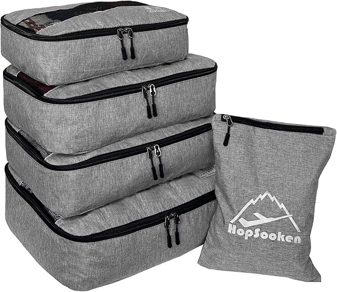 5 Set Packing Cubes for Travel Large Suitcase Luggage Organizer Bags Travel Accessories Vacation 4 Cubes 1 Laundry Pouch Bag by HOPSOOKEN