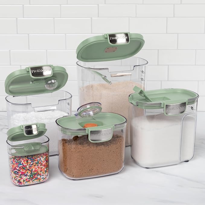 ProKeeper+ Airtight Food Storage Container Set – Clear Plastic Flour and Sugar Canister Set with Magnetic Accessories for Kitchen Organization (Pistachio, 9-Piece) - Image 3
