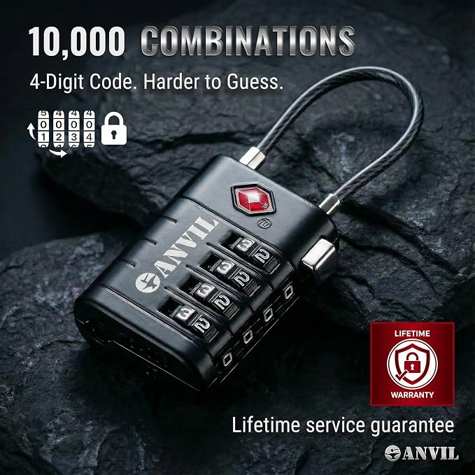 ANVIL TSA Approved Luggage Locks with Search Alert Indicator, 4-Digit Combination Suitcase Lock, Advanced TSA008 Core Heavy Duty Anti-Theft Travel Lock for Double Zippers, Backpacks - Image 6