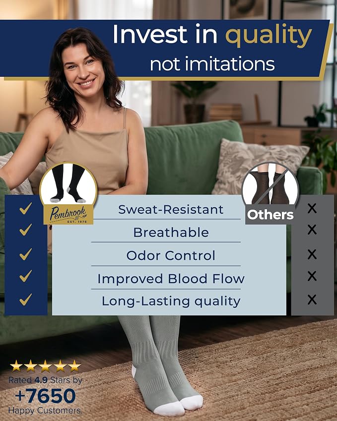 Pembrook 3 Pairs Plus Size Compression Socks Wide Calf - Bamboo Viscose Compression Socks for Women Wide Calf - Image 3