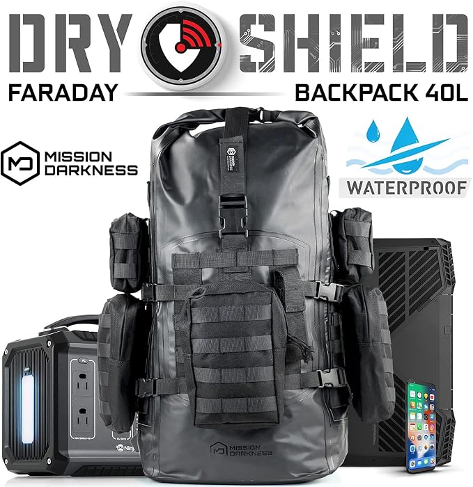 Mission Darkness Dry Shield Faraday Backpack 40L // Waterproof Tactical Bag with MOLLE Webbing and Removable Packs // Signal Blocking Anti-tracking Data Privacy EMP Shield for Electronics - Image 9
