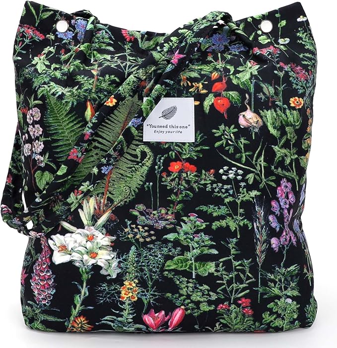 LHMTQVK Corduroy Tote Bags for Women, Large Capacity Tote Purse Reusable Grocery Shoulder Bag with Inner Pockets by LHMTQVK