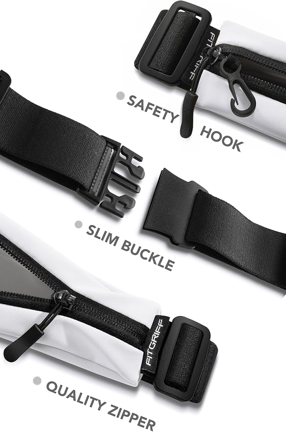 Fitgriff® Running Belt V2 for Men & Women - Slim Fanny Pack, Phone Holder for Jogging, (Fits All Cell Phones) - Money Belt, Runners Waist Pouch (White, One Size (Waist 24.4 – 43.3 inches)) - Image 4