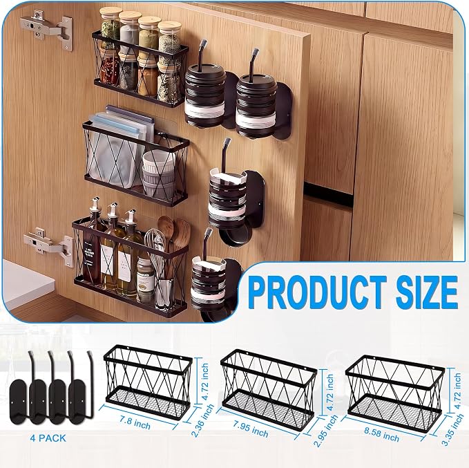 7 Pack Adhesive Multi Size Pantry Door Organizer,3 Cabinet Door Organizer + 4 Cup Lid Holders,Lid Organizers Inside Cabinet Food Container and Storage Cup Lids Holder Kitchen Cabinet Storage - Image 3