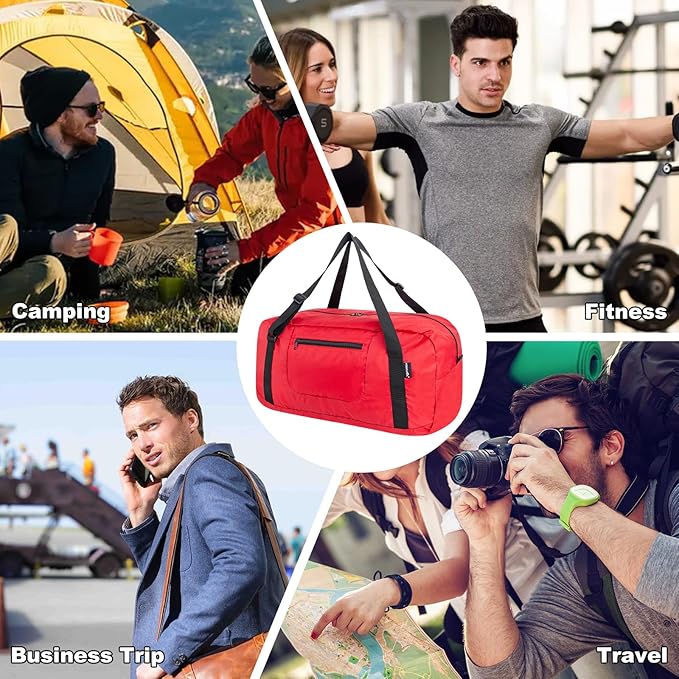 HOLYLUCK Foldable Travel Duffel Bag Luggage Great for Gym -55L, Red - Image 6