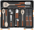 Large Utensil Drawer Organizer for Kitchen, Expandable Silverware Organizer Utensil Holder, Cutlery and Flatware Cooking Tray, Kitchen Drawer Organizers and Storage with Removable Knife Block, Black by HOMECOR