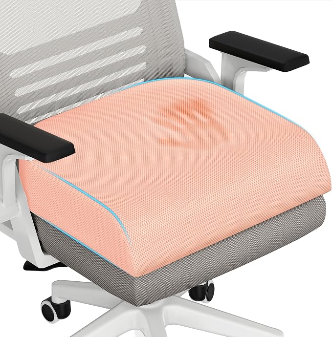 TranquilRelax 2XL Memory Foam Seat Cushion for Office Chair, 3.7-Inch, Pink | Medium-firm Support for Long Sitting, Washable Mesh Cover, Non-slip Base, Perfect for Car Seats & Short Drivers by Unknown
