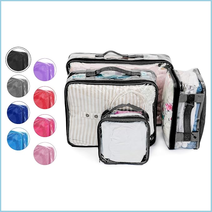 Clear Packing Cubes set of 4 / Packs 7-10 Days of Clothes/Premium PVC Plastic Storage Bags - Image 2