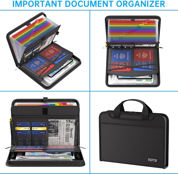 ENGPOW Accordion File Organizer, Fireproof 5200°F Expanding File Folder with 13 Pockets Document Organizer with Handle & Labels, Portable Home Office Travel Safe Storage for Letter A4 Files, Black - Image 7