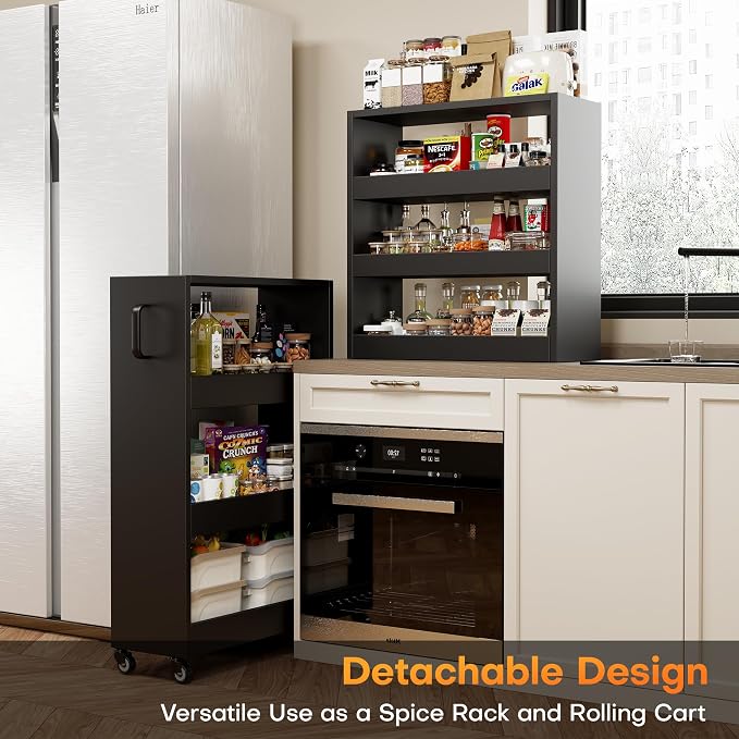 Slim Storage Cart, Lightweight 6 Tier Metal Rolling Utility Kitchen Cart on Wheels, Mobile Storage Shelving Unit Organizer for Bathroom Laundry Office Narrow Places (Black, 10" D) - Image 3