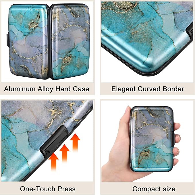 Mini RFID Aluminum Wallet Credit Cards Holder Business Card Case Metal ID Case for Men Women（Blue Purple Marble - Image 3