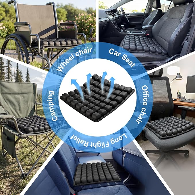Inflatable Seat Cushion,Airplane Seat Cushion for Long Flights,Press Type Air Inflatble Cushion for Office,Chairs,Car and Wheelchair,Dark Black - Image 6