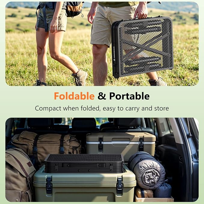 Raynesys Portable Folding Grill Table for Outside for Picnic, Camping | 3 Height Adjustable Small Camping Table with Mesh Bag, Metal Aluminum Folding Table, 23.62 x 15.75 inches, Black - Image 7