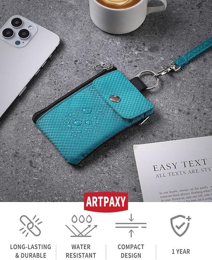 Artpaxy Minimalist Wallet For Mens Womens, Keychain RFID Blocking Zipper Small Wallet with ID Window 2 Lanyards,Water Resistant Travel Cash Card Coin Case Boys Girls - Image 3