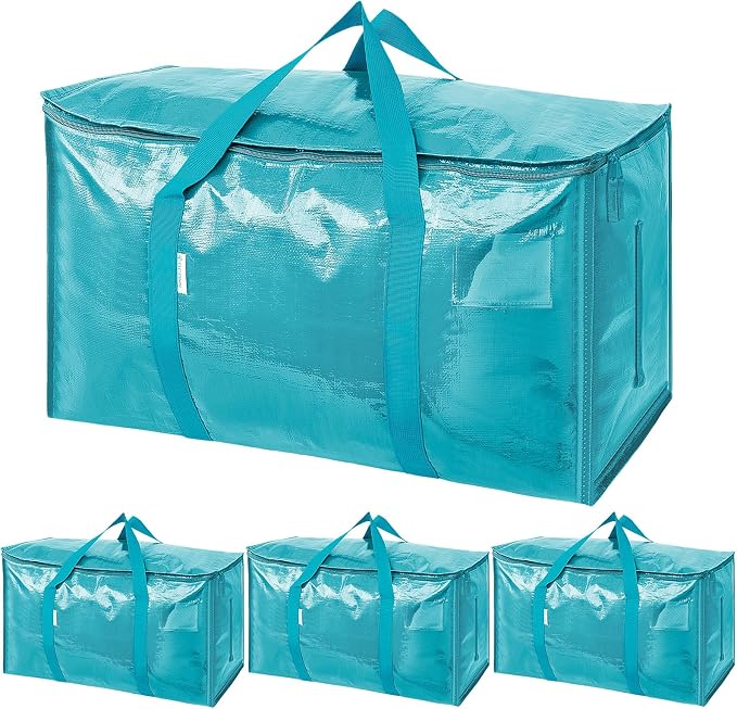 TICONN 4 Pack Extra Large Moving Bags Heavy Duty with Zippers & Carrying Handles, Durable Storage Bags Moving Boxes for Closet Organizers and Storage (4 Pack, Aqua) by TICONN