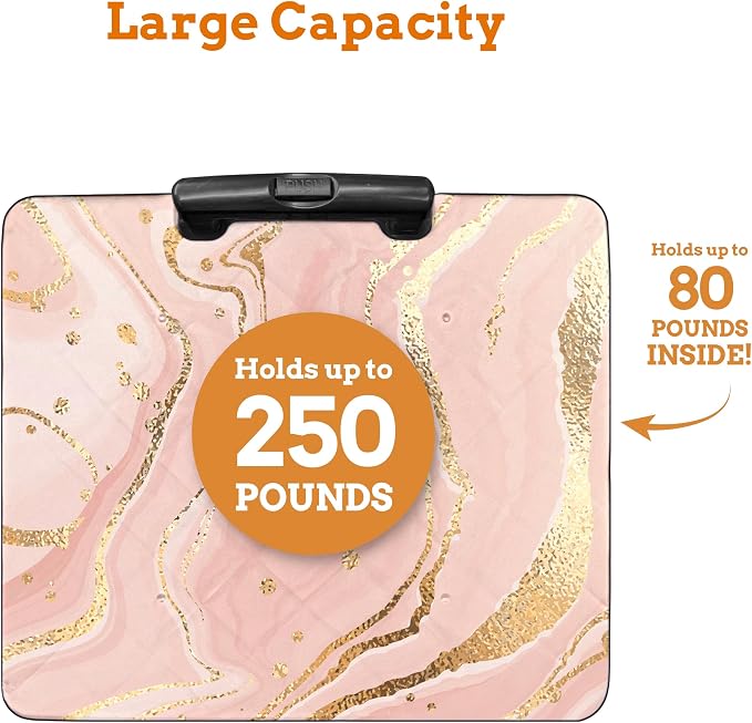 Inspired Living Collapsible Ultra-Slim Pack-N-Roll,2 Wheel Utility Cart w/Lid Used as Seat up to 250 Lbs, Telescopic Handle, Super Strong, for Home,Garden,Shopping,Office,School, Large, Pink Marble - Image 3