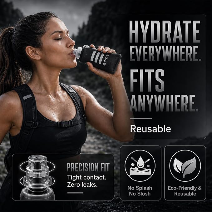 FITLY Soft Flask - Shrink As You Drink Soft Water Bottle for Hydration Pack - Folding Water Bottle Ideal for Running, Hiking, Cycling, Climbing & Rigorous Activity - Image 6