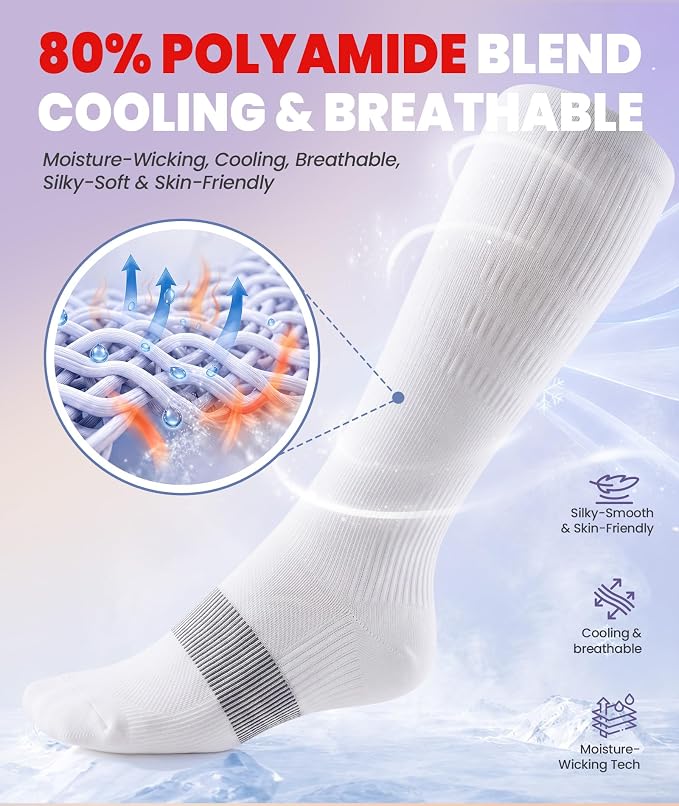 PULIOU Cooling Compression Socks for Women Men, 20-30 mmHg Circulation Knee High for Travel, Flying, Running, 2 Pairs - Image 3
