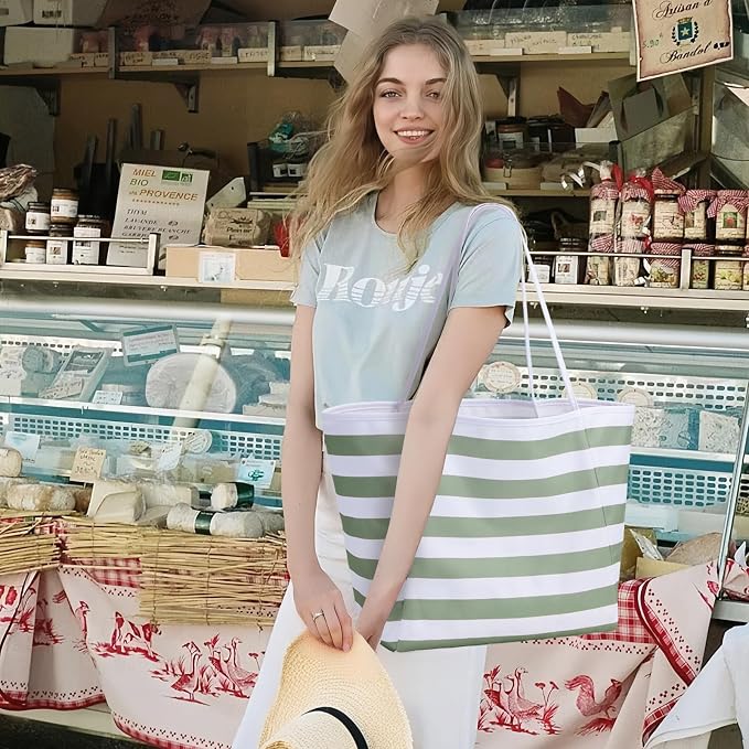 KALIDI Beach Tote Bag Women Large Waterproof Sandproof Shoulder Handbags | Foldable Grocery Bag Striped Pool Bag Lightweight Travel Purse for Picnic Travel Vacation Casual Errands Everyday Daily - Image 8